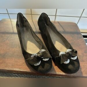 Stuart Weitzman Capture Grosgrain-Trimmed Nappa Leather Ballet Flats sz 7.5